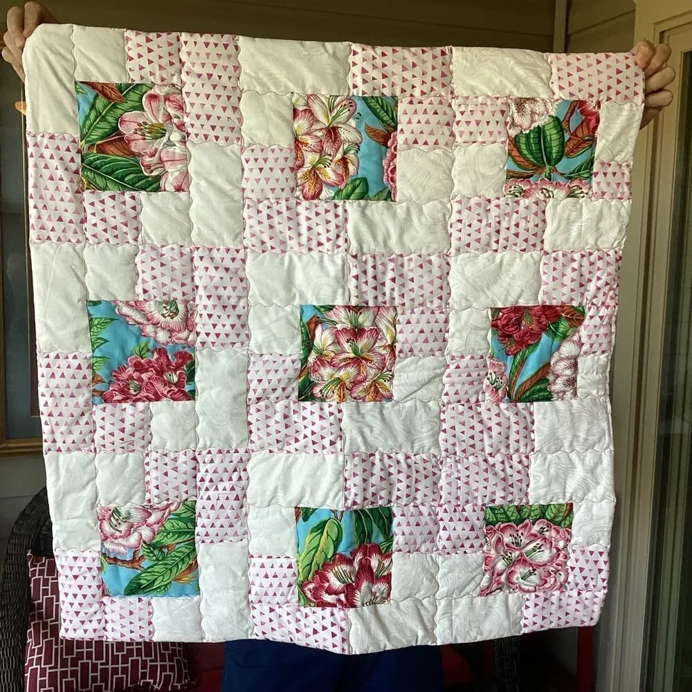 NWT Hand Crafted Floral Patchwork Quilt - Pink and White for New Baby or Toddler
